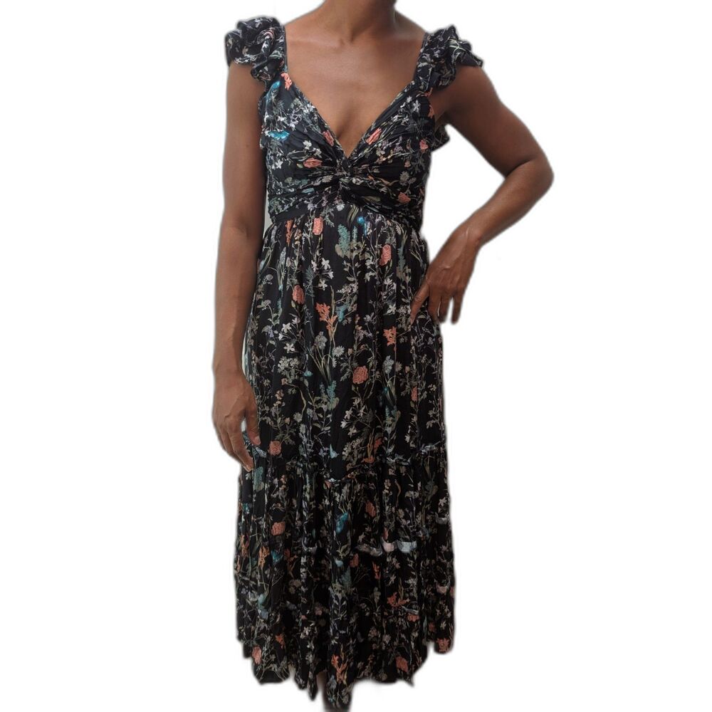 NWT Anthropologie Let Me Be Dress Women Small Black Sweetheart Ruffle Tier Maxi